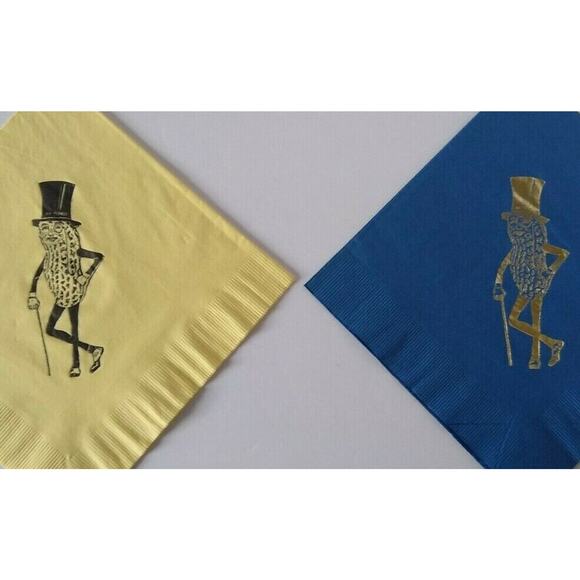 Mr Peanut Napkins Yellow Blue Paper Cocktail Dinner Planters Set Of 2 Vintage - Picture 4 of 5